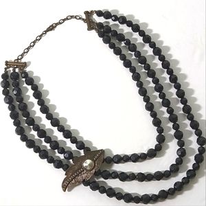 Free Add-on Black Multi-strand Bead Necklace with Bronze Feather Detail & Clasp